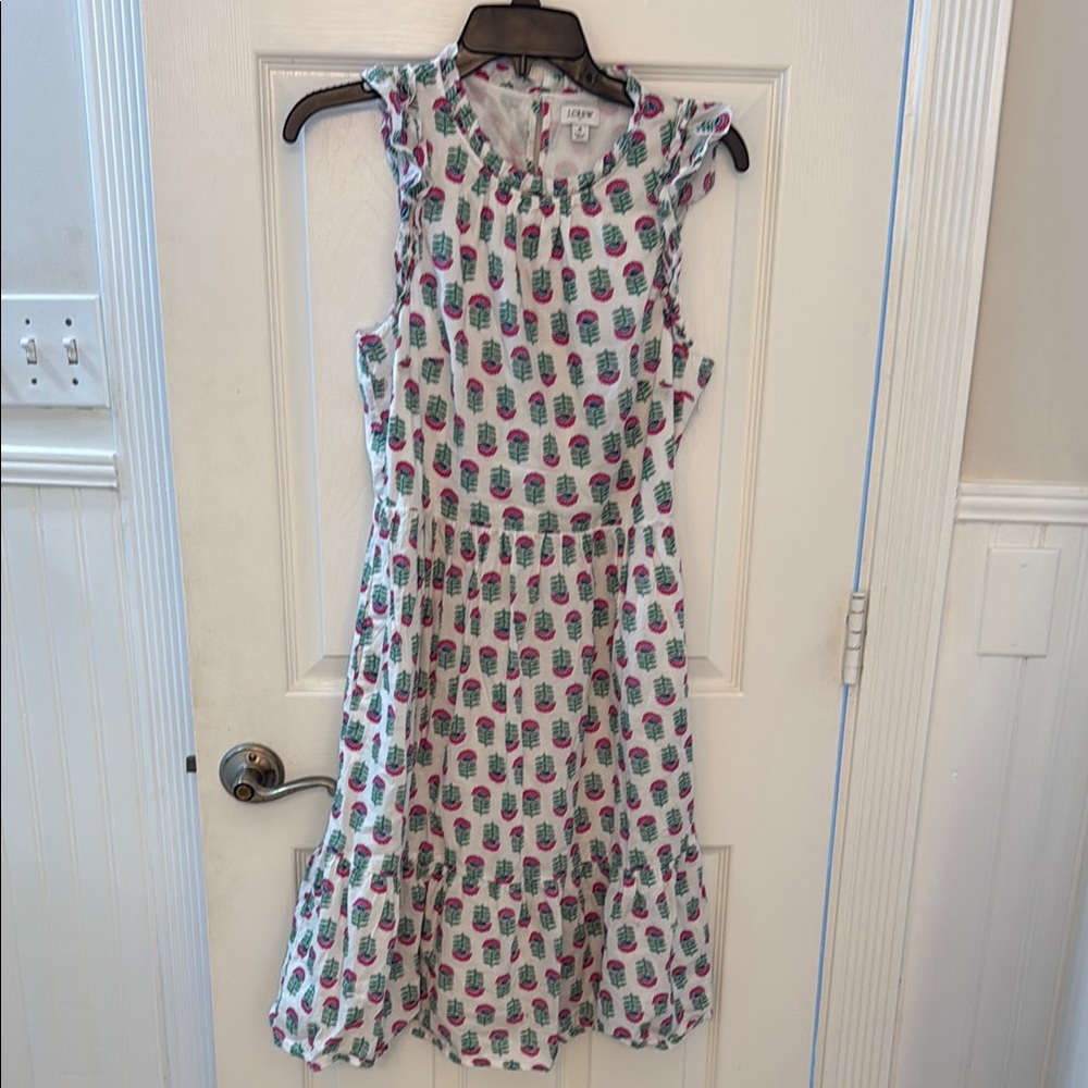 J. Crew White Dress with Pink and Green Floral Design - size 4